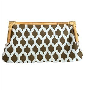 Donna Dixon Clutch Handbag Brown &  White Canvas Bamboo. NWOT